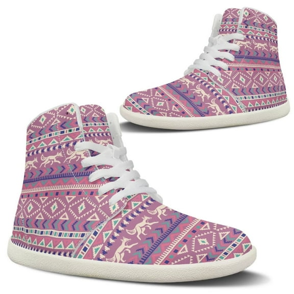 Psesaysky High-top Barefoot Shoes with Tribal Stripes Fox Women Casual Tennis Walking Shoes Wide Toe Box Zero Drop Sneakers