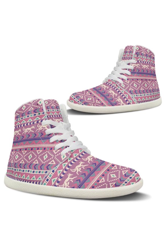 High-top Barefoot Shoes with Tribal Stripes Fox Women Casual Tennis Walking Shoes Wide Toe Box Zero Drop Sneakers