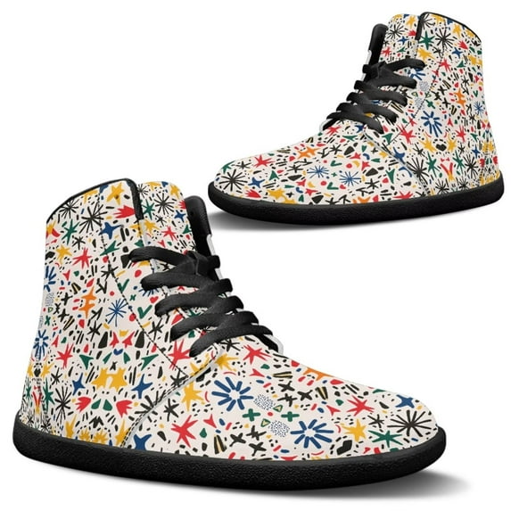 Psesaysky High-top Leather Barefoot Shoes Women Wide Toe Box+Zero Drop Women's Barefoot Sneakers with Floral Pattern