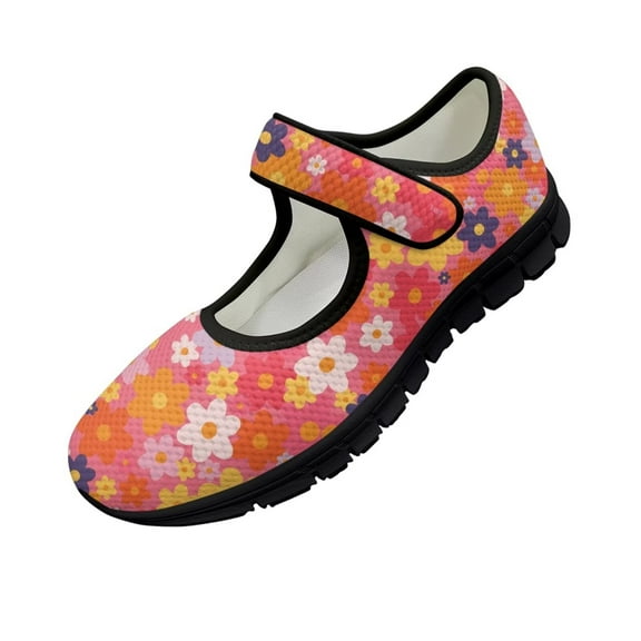 Psesaysky Hippie Flowers Casual Shoes for Girls Women Breathable Convenient Walking Shoes Hook & Loop Size 5.5-10