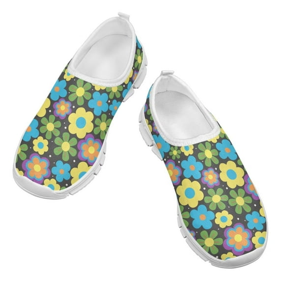 Psesaysky Hippie Flowers Casual Shoes for Kids Girls Slip-on Skin-Friendly Comfortable Sneakers Loafers Size 11-15