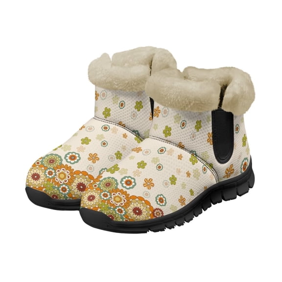 Psesaysky Hippie Flowers Snow Boots for Women Girls Winter Warm Boots Lightweight Breathable Ankle Booties Size 6-12