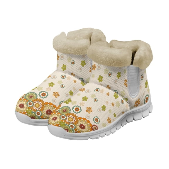 Psesaysky Hippie Flowers Snow Boots for Women Girls Winter Warm Boots Lightweight Breathable Ankle Booties Size 6-12