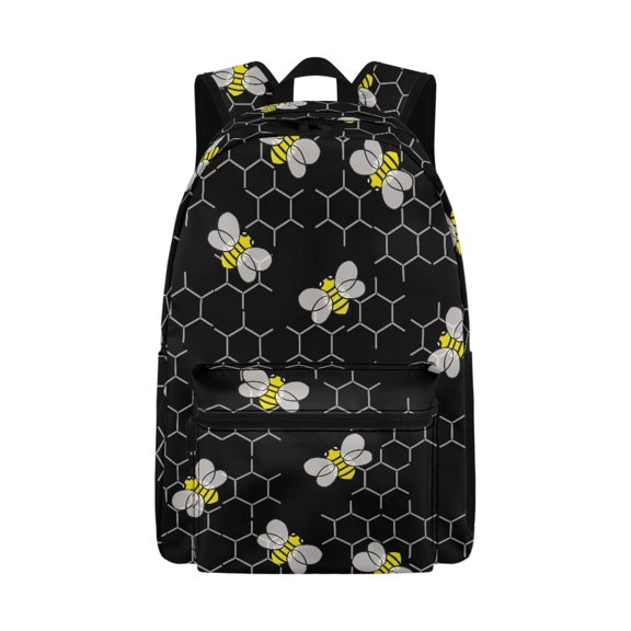 Psesaysky Honeycomb Bee Print Backpack with Insulated Lunch Box Pencil Pouch Water Bottle Carrier,4 in 1 Add Your Name Personalized Backpack School Bag for Boys Kids Fashion Rucksack
