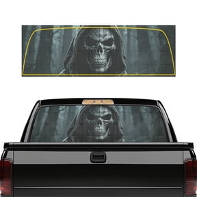 Psesaysky Hooded Skull Truck Rear Window Decal 66.9 x 22.4 Inches, One-Way Perforated Vinyl, Waterproof Rear Window Decal, Strong Adhesive for SUV and Pickup