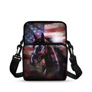 Psesaysky Horse American Flag Design 2 Layer Crossbody Purse, Polyester Crossbody Bags Double Layer Cell Phone Purses for Daily Use Shop