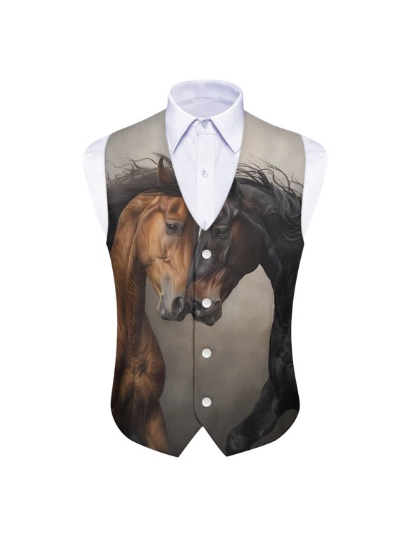 Horse Pattern Men's Suit Vest Slim Fit Dress Formal Dress Hipster Waistcoat Business Vest Jackets Lightweight Wedding Party Tuxedo Wear
