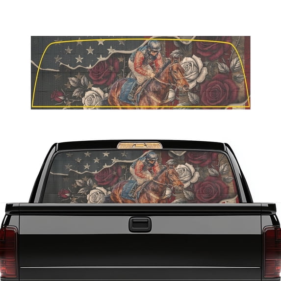 Psesaysky Horse Racing Truck Rear Window Decal, Perforated Full Coverage 66.9 x 22.4 Inches, UV Protection Vinyl Sticker for Most Pickup Trucks