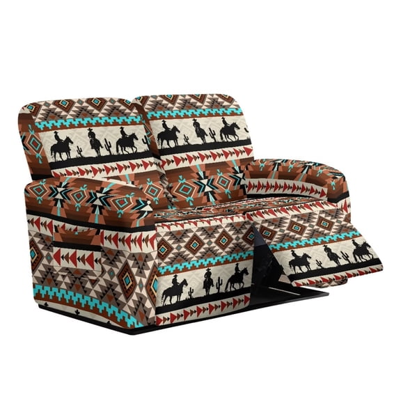 Psesaysky Horse Tribal Print 2 Seat Recliner Cover Reclining Sofa Cover Elastic Recliner Cover Full Coverage Waterproof