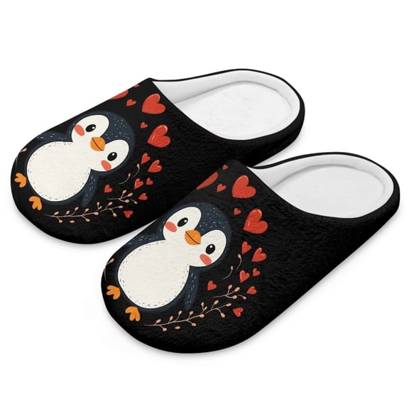Psesaysky House Slippers for Woman Adorable Penguin Floral Print Closed Toe Lightweight Cotton Indoor Slippers Slip on Arch Support Home Shoes, Size 12-13