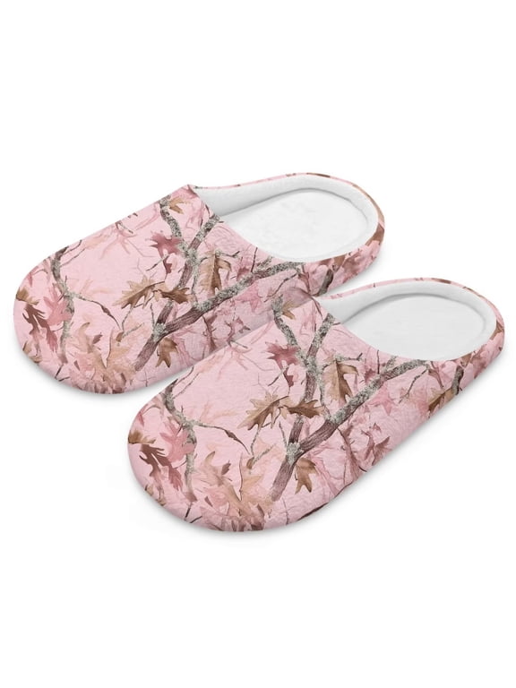 House Slippers for Woman Comfortable Arch Support Indoor Slippers Closed Toe Soft Bedroom Shoes Pink Hunting Camo Print, Size 9-10