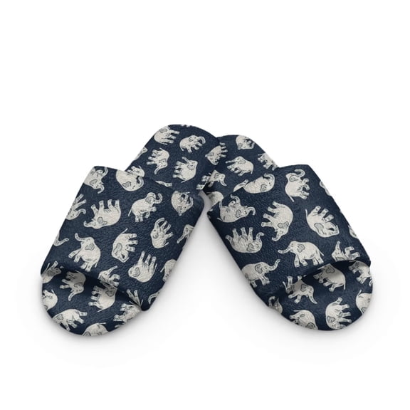 Psesaysky House Slippers for Women Blue Elephant Print Open Toe Breathable Cotton Indoor Slippers Slip on Arch Support Home Shoes, Size 10.5-11.5