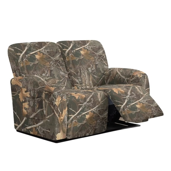Psesaysky Hunting Branch Camo Design Reclining Couch Cover with Adjustable Straps Middle Console Washable Recliner Slipcover Polyester