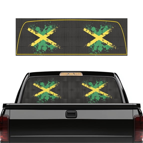 Psesaysky Jamaica Flag Grunge Vinyl Truck Rear Window Decal, 66.9 x 22.4 Inch Effortless Installation High Temperature Resistant Car Rear Windshield Sunshade for Most Pickup Trucks