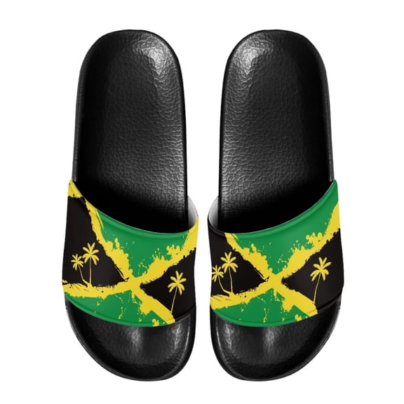 Psesaysky Jamaican Sandals for Men Big Boys PU Upper Slide Sandals Shoes Soft Comfortable Sandals Anti-Slip Lightweight Beach Sandals Shoes