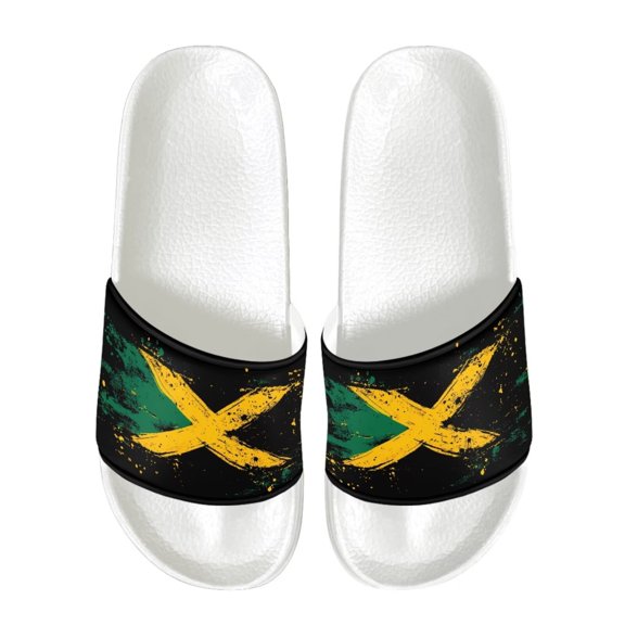 Psesaysky Jamaican Yellow and Green Slide Sandals for Men Boys Indoor Outdoor Anti-Slip Wear-Resistant Flip Flops Size 6-13.5
