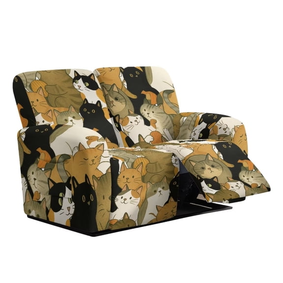 Psesaysky Kawaii Cats Print Recliner Chair Cover 6-Piece Reclining Couch Cover Middle Console Elastic Bottom Pet Protector