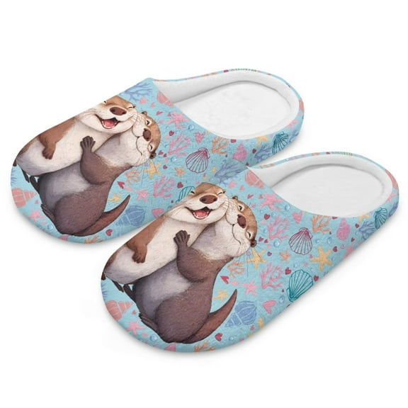 Psesaysky Kawaii Otters Print Indoor Slippers for Women Lightweight House Bedroom Closed Toe Warm Slipper Shoes Trendy Gift Slippers, Size 6-7