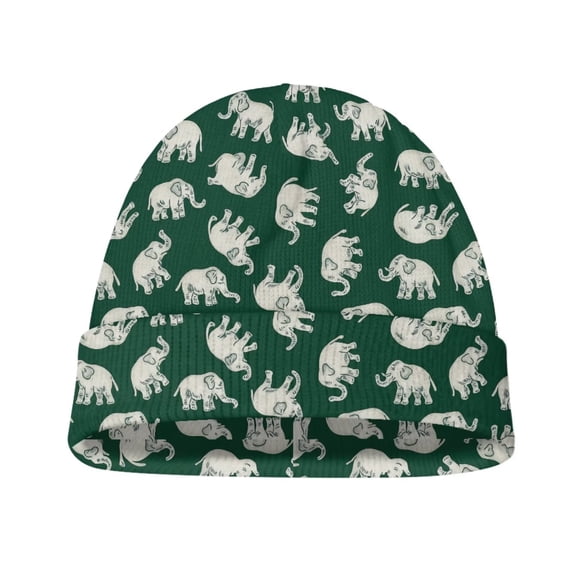Psesaysky Kid's Winter Beanies Elephant Print Stretchy Knitted Beanies Warm Cold Weather Beanie Hats for Boys or Girls, Green