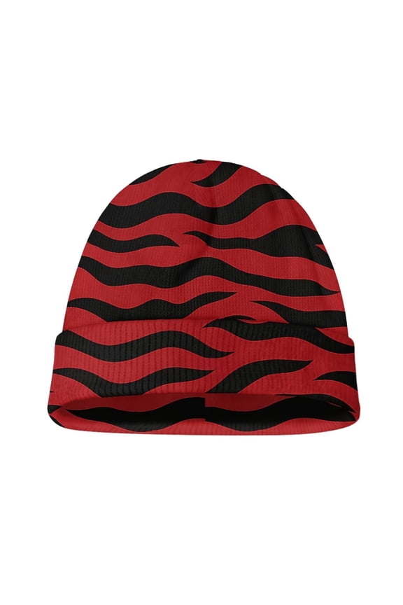Kid's Winter Beanies Red Tiger Stripes Print Stretchy Knitted Beanies Warm Cold Weather Beanie Hats for Boys or Girls