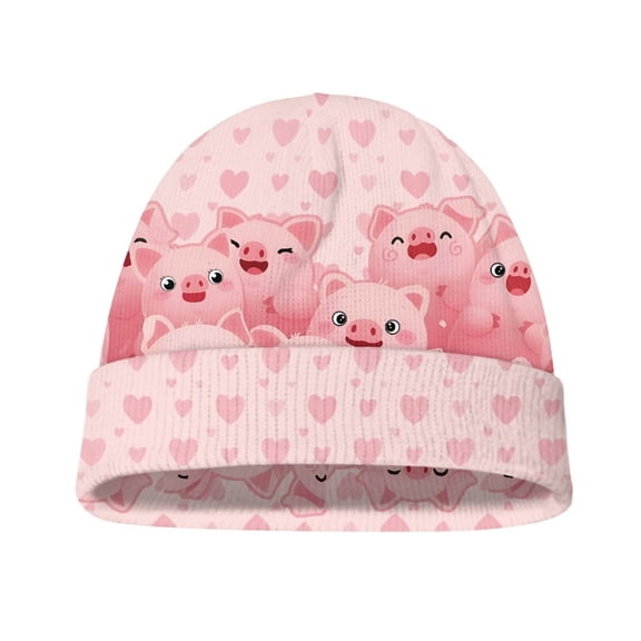 Psesaysky Kids Beanie Cute Toddler Winter Hat Boys Girls Kids Soft Warm Knit Cuffed Caps Beanies for 0-8 Years (Pink Cartoon Pig)