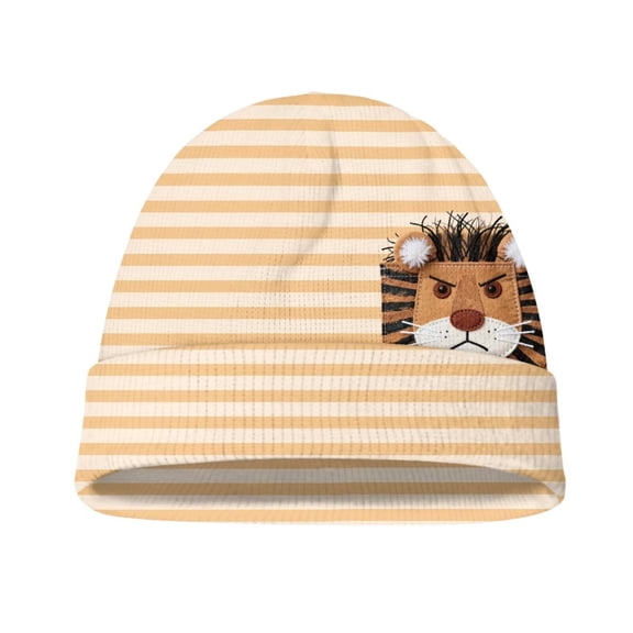 Psesaysky Kids Beanie Hat with Cute Lion Stripes Print, Toddler Girls Boys Cold Weather Hats, Kids Winter Hat Cuffed Cap