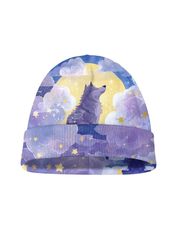 Kids Beanie Wolf Moon Print Boys Girls Beanies Children Winter Hats Children Knit Warm Caps Kids Soft Beanie Cap