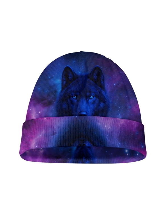 Kids Beanies Purple Wolf Galaxy Print Toddler Winter Hats Comfortable Soft Windproof Hats for Boys Girls