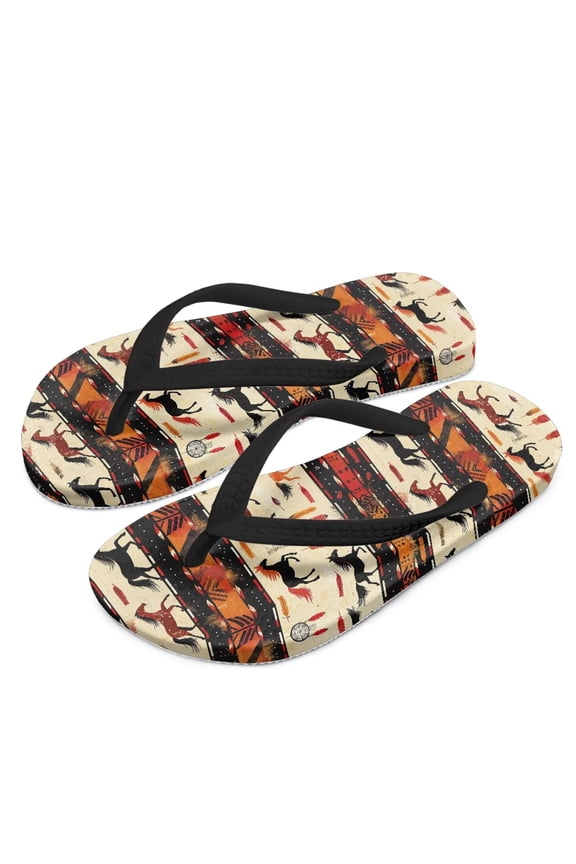Kids Boys Girls Flip Flops Tribal Horse Print Comfort Quick-Dry Beach Pool Thong Sandals(Little Kid/Big Kid) Size 10