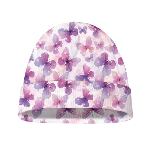 Psesaysky Kids Winter Hat Pink Butterfly Print Beanie Caps Soft Toddler Hats Thermal Windproof Hat for Boy Girl Kid