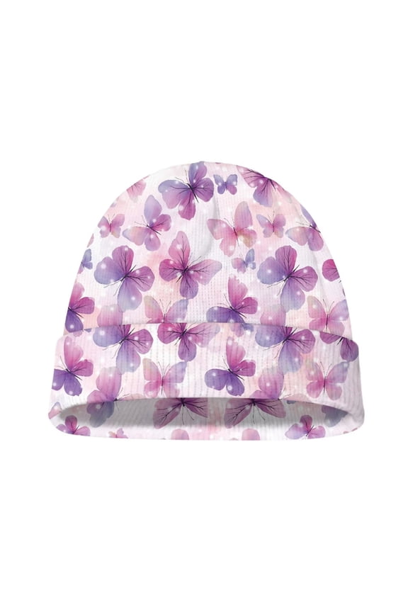 Kids Winter Hat Pink Butterfly Print Beanie Caps Soft Toddler Hats Thermal Windproof Hat for Boy Girl Kid
