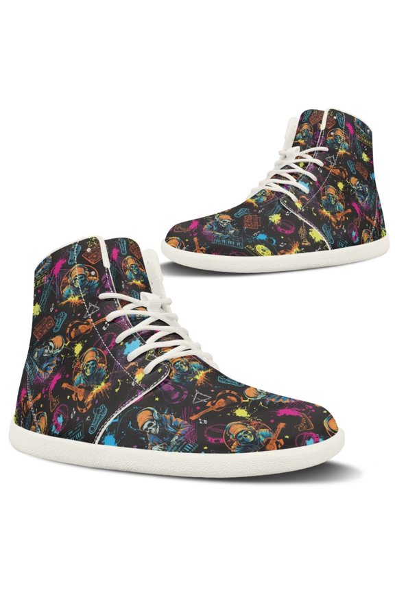 Lace up Leather Barefoot Shoes High-Top Fashionable Minimalist Shoes with Skeletons for Women Size 6-13.5