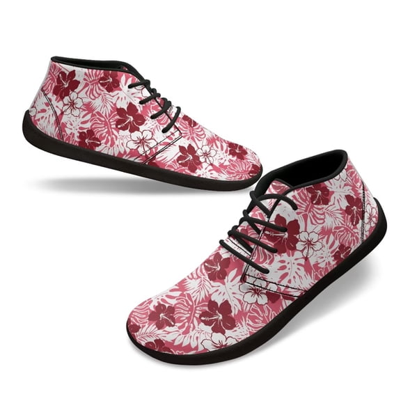 Psesaysky Lace up Leather Casual Shoes Mid-Top Minimalist Barefoot Shoes with Flowers for Women Ladies Size 6-13.5