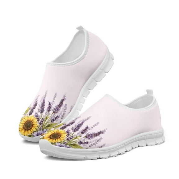 Psesaysky Lavender Sunflowers Printed Sneakers Women's Slip on Anti-Slip Breathable Walking Shoes Size 5.5-11.5