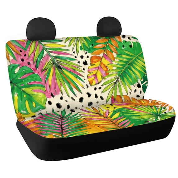 Psesaysky Leaf and Leopard Car Bench Seat Covers with Sedan SUV, Stretch Non-Slip Rear Seats Bottom Cushions(2 Pcs)