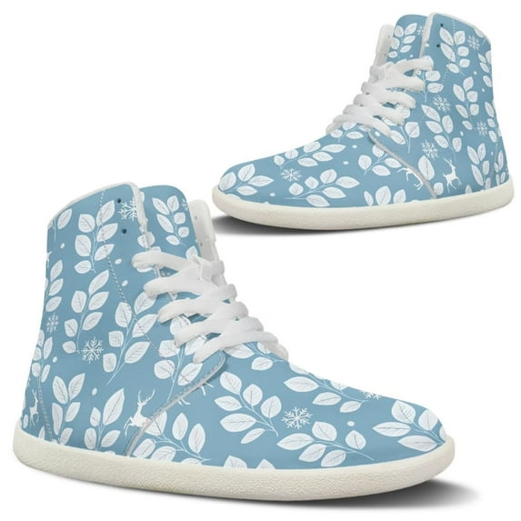 Psesaysky Leather Barefoot Shoes for Women Lace-Up Sneakers With Barefoot Sole Stylish Print Sneakers for Women