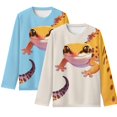 thumbnail image 1 of Psesaysky Leopard Lizard Boys Long Sleeve Shirts 2 Pack Soft Loose Tees for Kids 7-8 Years Beige Blue Round Neck Pullover Tops Winter Layering, 1 of 6