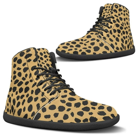 Psesaysky Leopard Print High-Top Barefoot Shoes Wide Toe Box Women's Stylish Comfortable Durable Sneakers Size 6-13.5