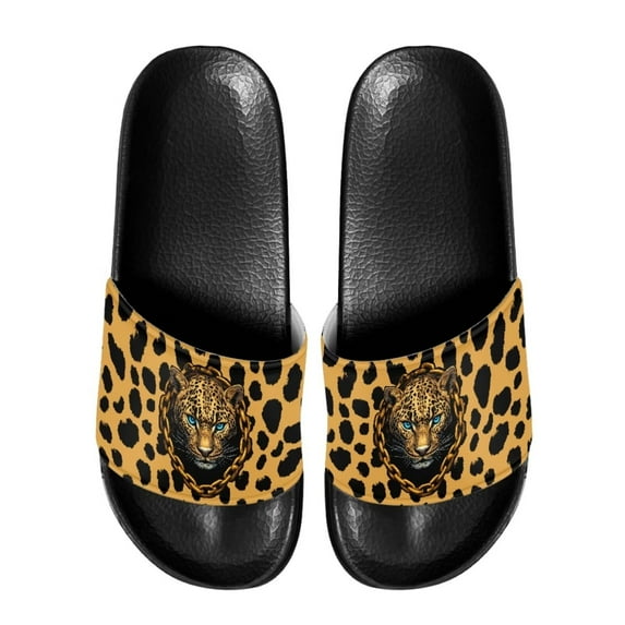 Psesaysky Leopard Print Slide Sandals for Men Big Boys Flexible Comfortable Sandals Suitable for Bathroom Beach Swimming Pool Anti-Slip Lightweight Sandals Shoes