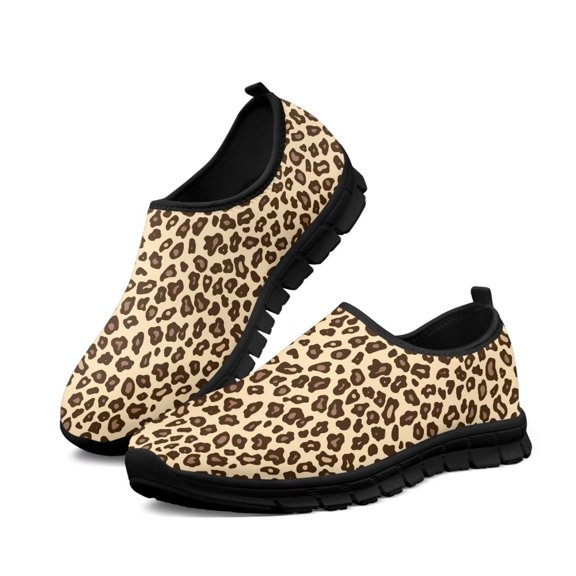 Psesaysky Leopard Print Sneakers for Ladies Slip on Casual Shoes Anti-Slip Shock-Absorbing Running Shoes Light and Breathable Dress Shoes