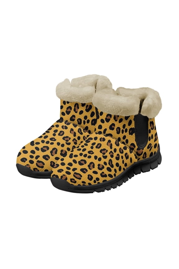 Leopard Print Snow Boots for Women Outdoor Slip-on Comfortable Short Booties Anti-Slip Warm Size 6-12