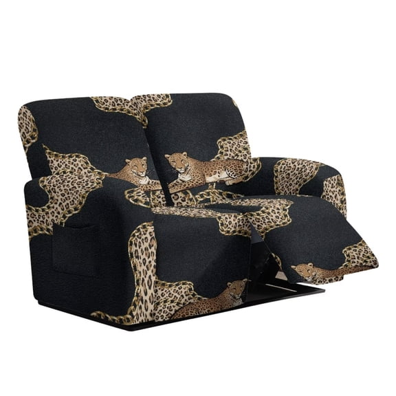 Psesaysky Leopard Print Stretch Recliner Sofa Cover Recliner Loveseat Cover with Side Pockets Full Coverage