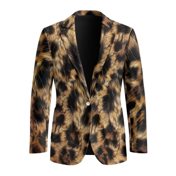 Psesaysky Leopard Print with Glitter Accents Polyester Suit Jackets for Men with One Button, Stylish Slim Fit Men's Blazer Jacket for Casual