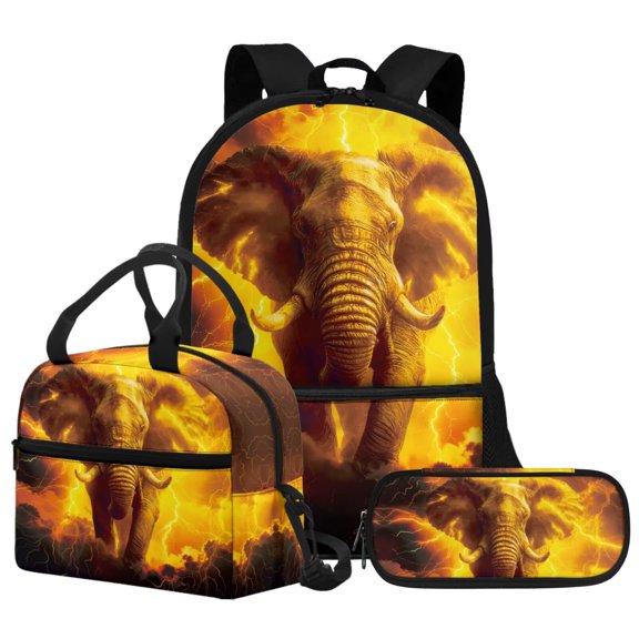 Psesaysky Lightning Elephant Backpack And Lunch Box Set with Pencil Case 3 Pcs Animal Theme Backpack Set School Bookbag 3 In 1 Elementary Middle High School Backpacks Rucksack