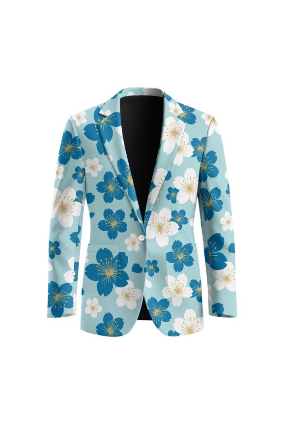 Lightweight Mens Blazer Suit Jacket, Cartoon Otter with Cherry Blossoms Polyester Dressy Suit Separates Coat for Casual Summer