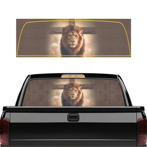 Psesaysky Lion Cross Rear Window Decals 66.9 x 22.4 Inch, Vinyl Automotive Decals Fit Most Pickup Trucks SUV, High Temperature Resistant for Personalized Decoration