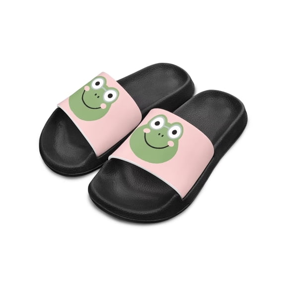 Psesaysky Little Girls' Green Frog Printed Slide Sandals Anti-Slip Comfortable Cartoon Animal Sandals Convenient Wear-Resistant Pink Slippers Black Big Kid Size 2