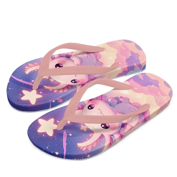 Psesaysky Little Kid Cartoon Axolotl Stars Print Flip Flop, Arch Support, Non Slip Outsole, Water Friendly Size 1