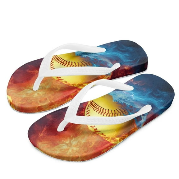 Psesaysky Little Kid Girls Boys Beach Pool Flip Flops Flame&Ice Softball Print Sandals Water Shoes Size 10