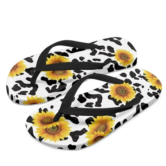 Psesaysky Little Kid Sunflower Cow Print Flip Flop, Arch Support, Non Slip Outsole, Water Friendly Size 10